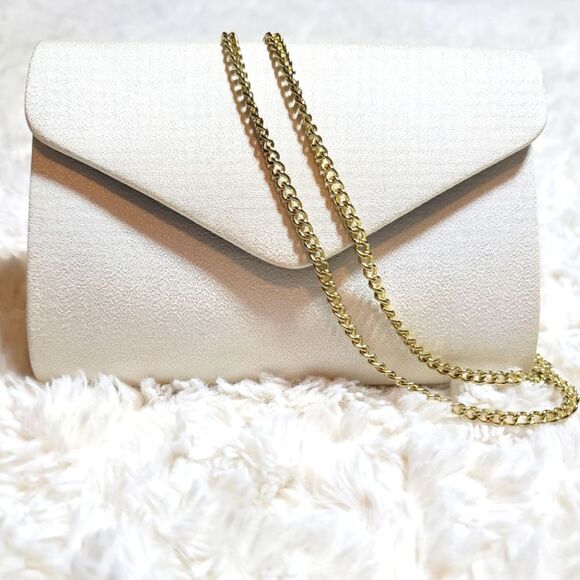 Kflia Vintage Snap Close Cream White Gold Chain Formal Crossbody Clutch - Picture 1 of 8